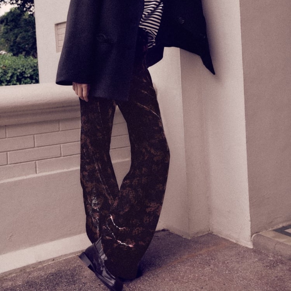 Zara Brown Printed Wide-Leg Trousers